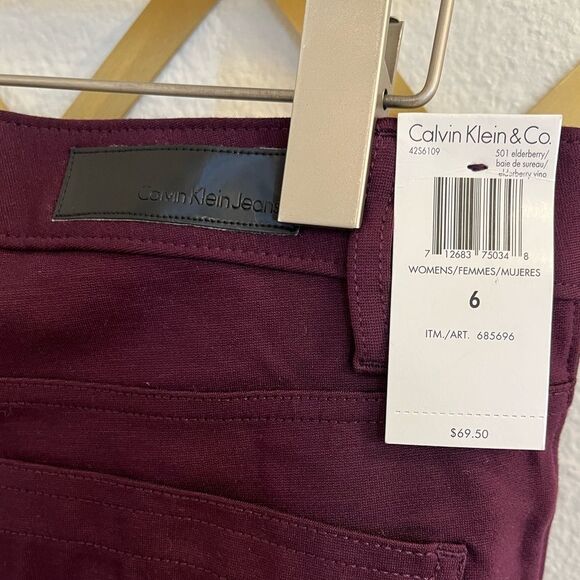 NWT Calvin Klein Skinny Fit Stretch Ponte Pants Elderberry Burgundy 6 Jeggings - Picture 6 of 7